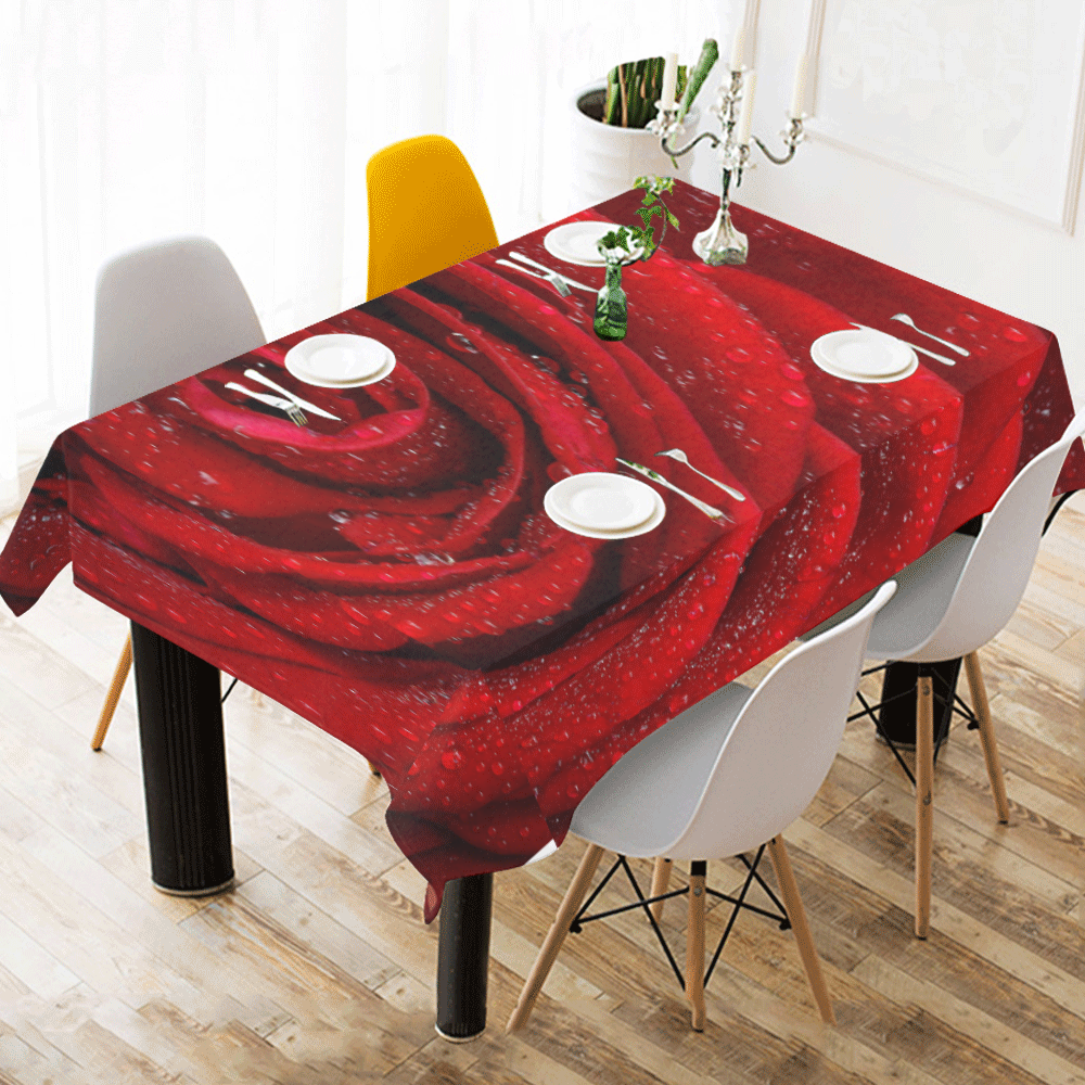 Red rosa Cotton Linen Tablecloth 60" x 90"