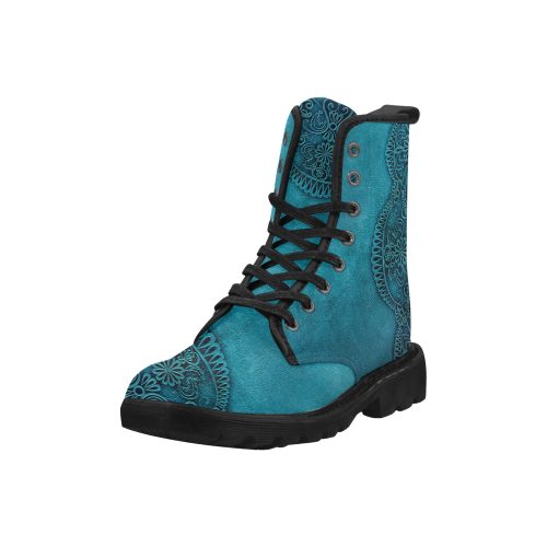 Distressed Leather And Lace Teal Martin Boots for Women (Black) (Model 1203H)