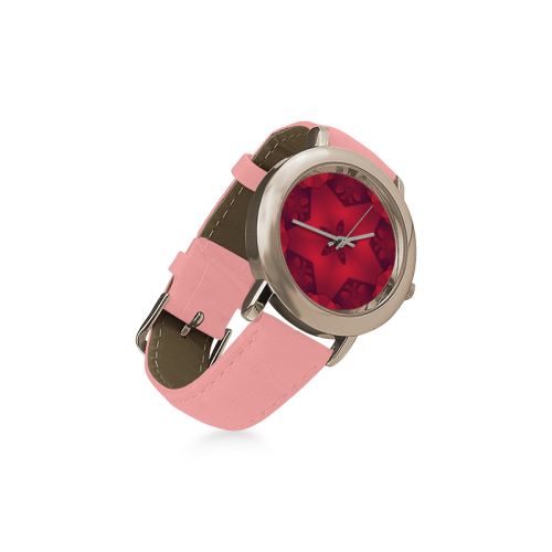Love and Romance Red Star and Hearts Women's Rose Gold Leather Strap Watch(Model 201)