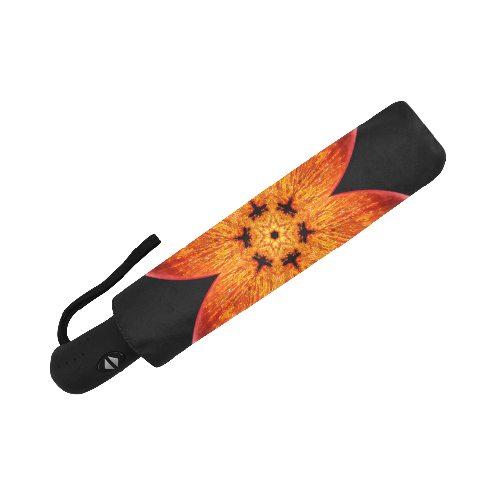 Painted Orange Cabochon Flower Auto-Foldable Umbrella (Model U04)