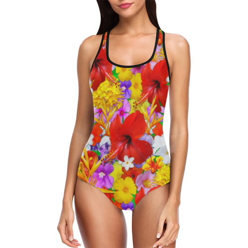 Exotic Flowers Colorful Explosion Vest One Piece Swimsuit (Model S04)