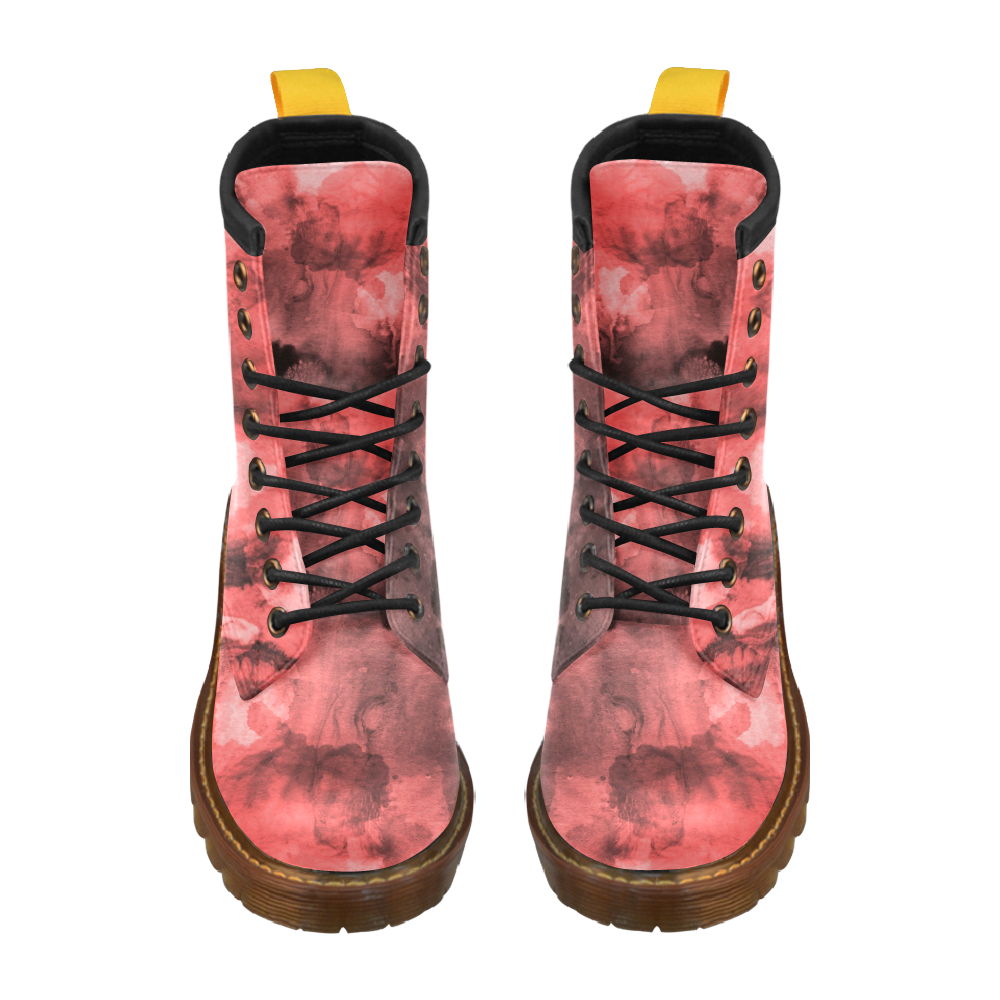 Red and Black Watercolour High Grade PU Leather Martin Boots For Men Model 402H