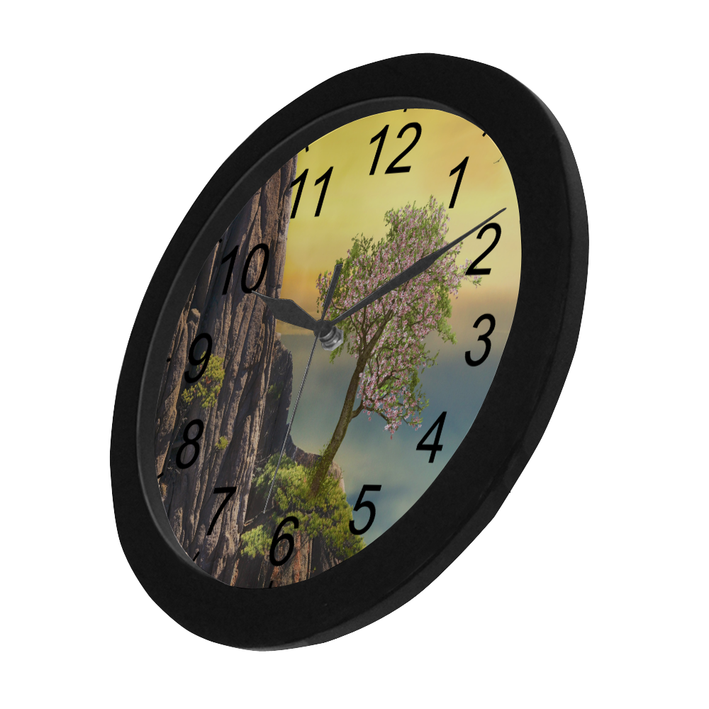 Mountain And A Cherry Tree Circular Plastic Wall clock