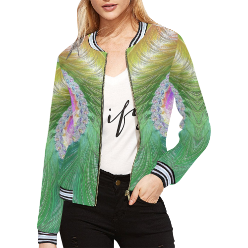 Frax Fractal Rainbow All Over Print Bomber Jacket for Women (Model H21)