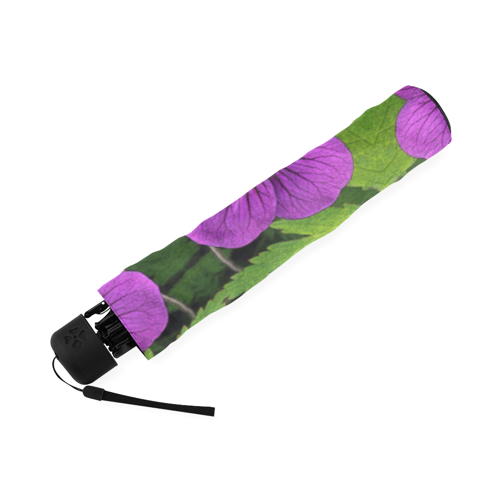 Purple flowers and green leaves Foldable Umbrella (Model U01)