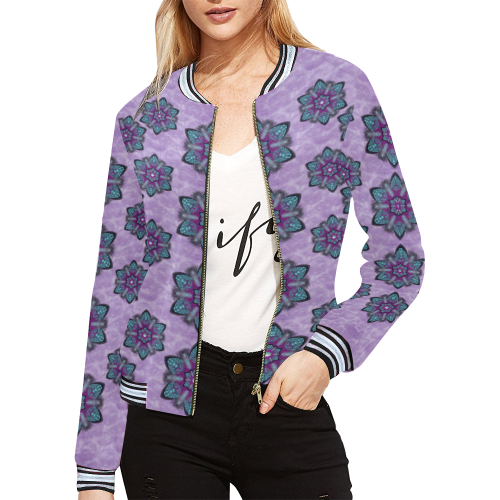 a gift with flowers stars and bubble wrap All Over Print Bomber Jacket for Women (Model H21)