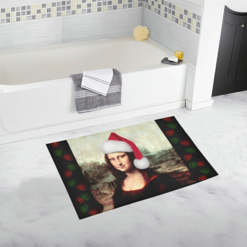 Christmas Mona Lisa with Santa Hat Bath Rug 20''x 32''