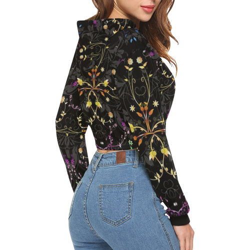 Purple and golden florals swirl all over print hoodie All Over Print Crop Hoodie for Women (Model H22)