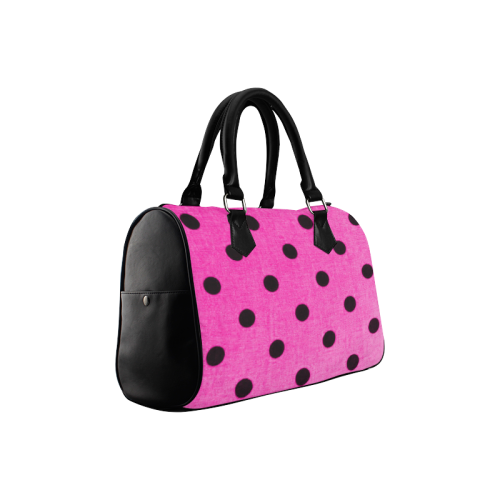 Pink Metallic Ladybug Polka Dots Design Boston Handbag (Model 1621)