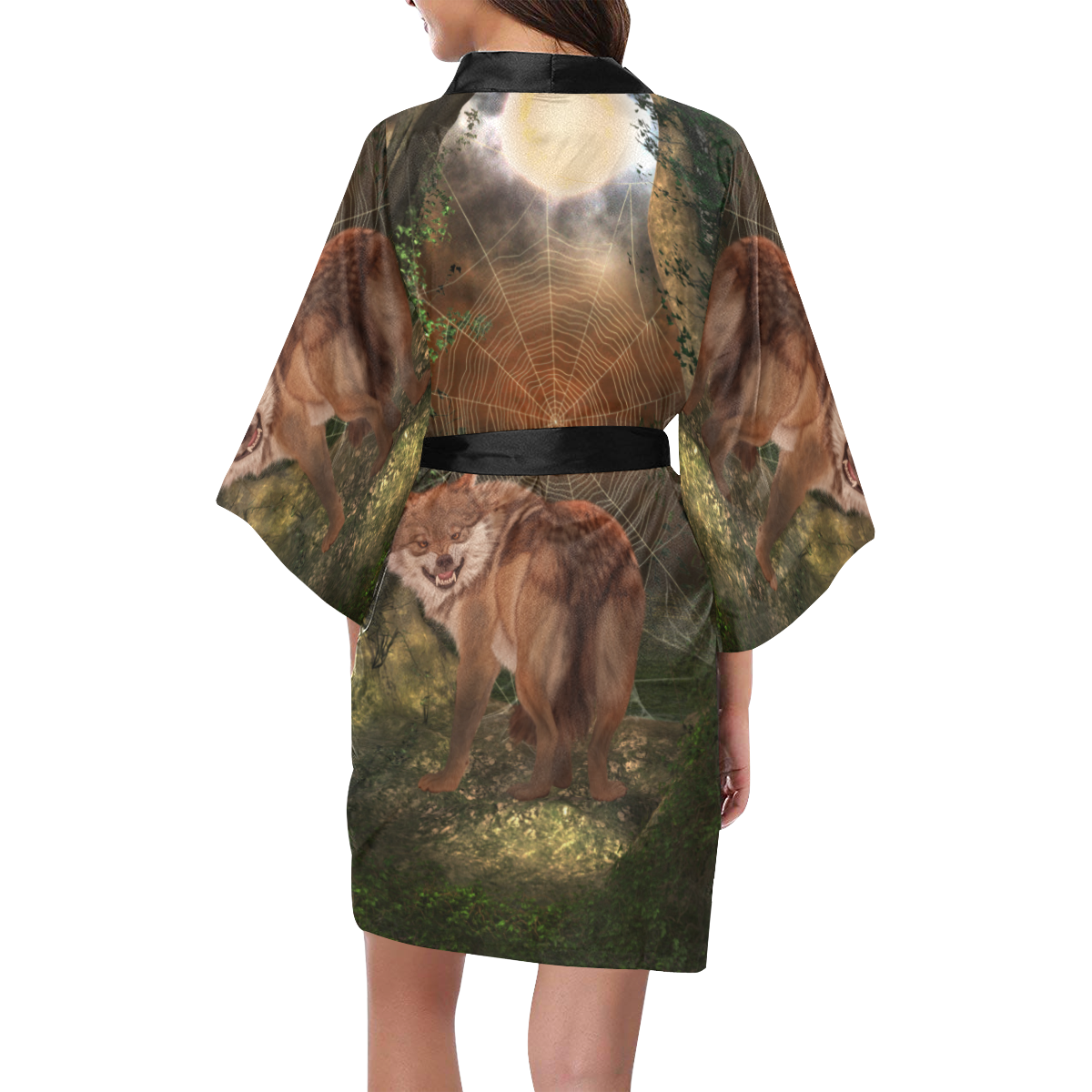 Awesome wolf in the night Kimono Robe