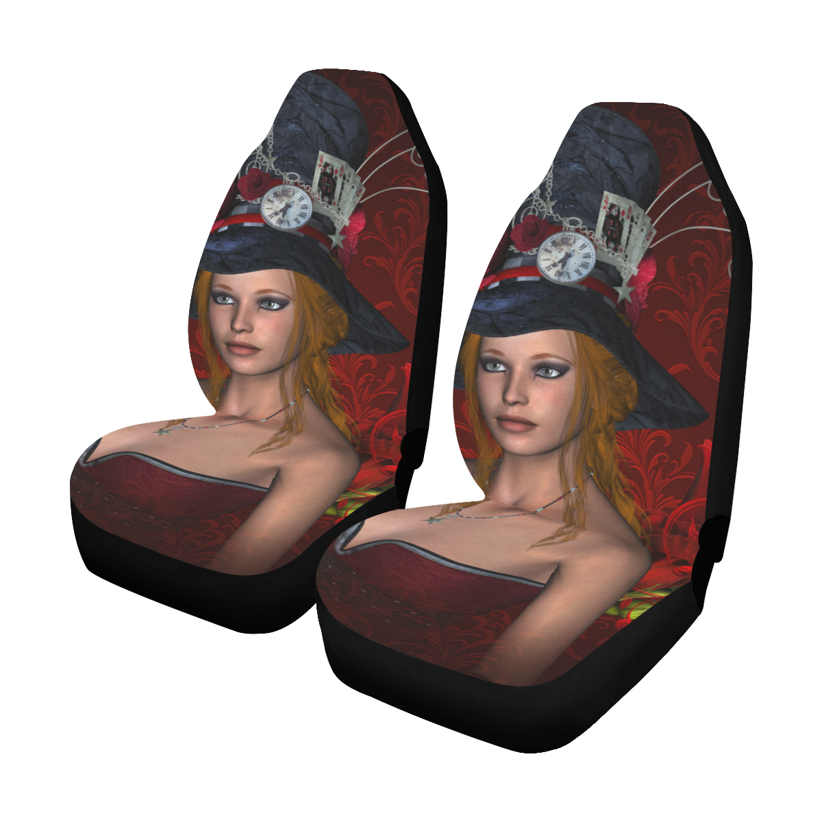 Beautiful steampunk lady, awesome hat Car Seat Covers (Set of 2)