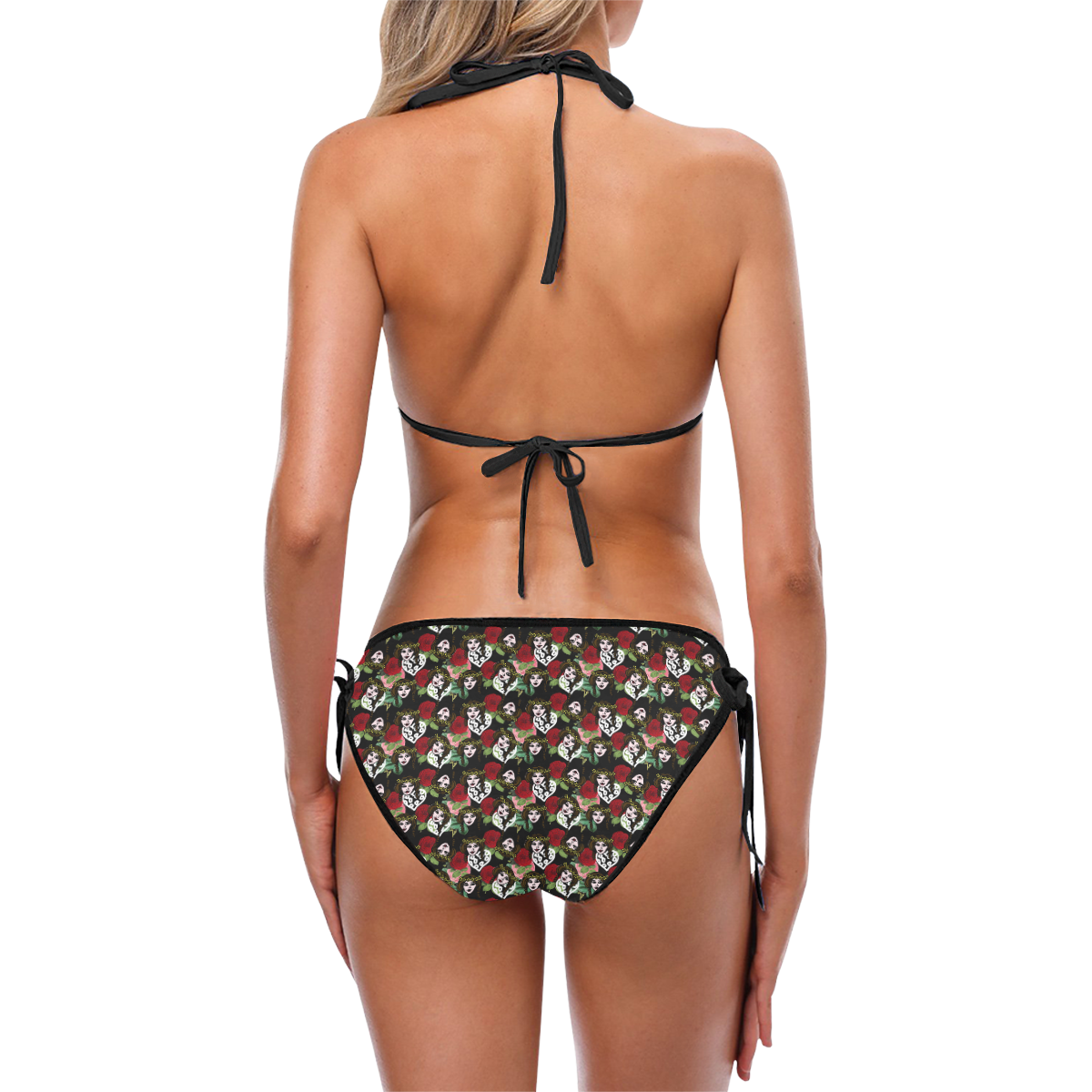 vintage hippie girl pattern black Custom Bikini Swimsuit (Model S01)