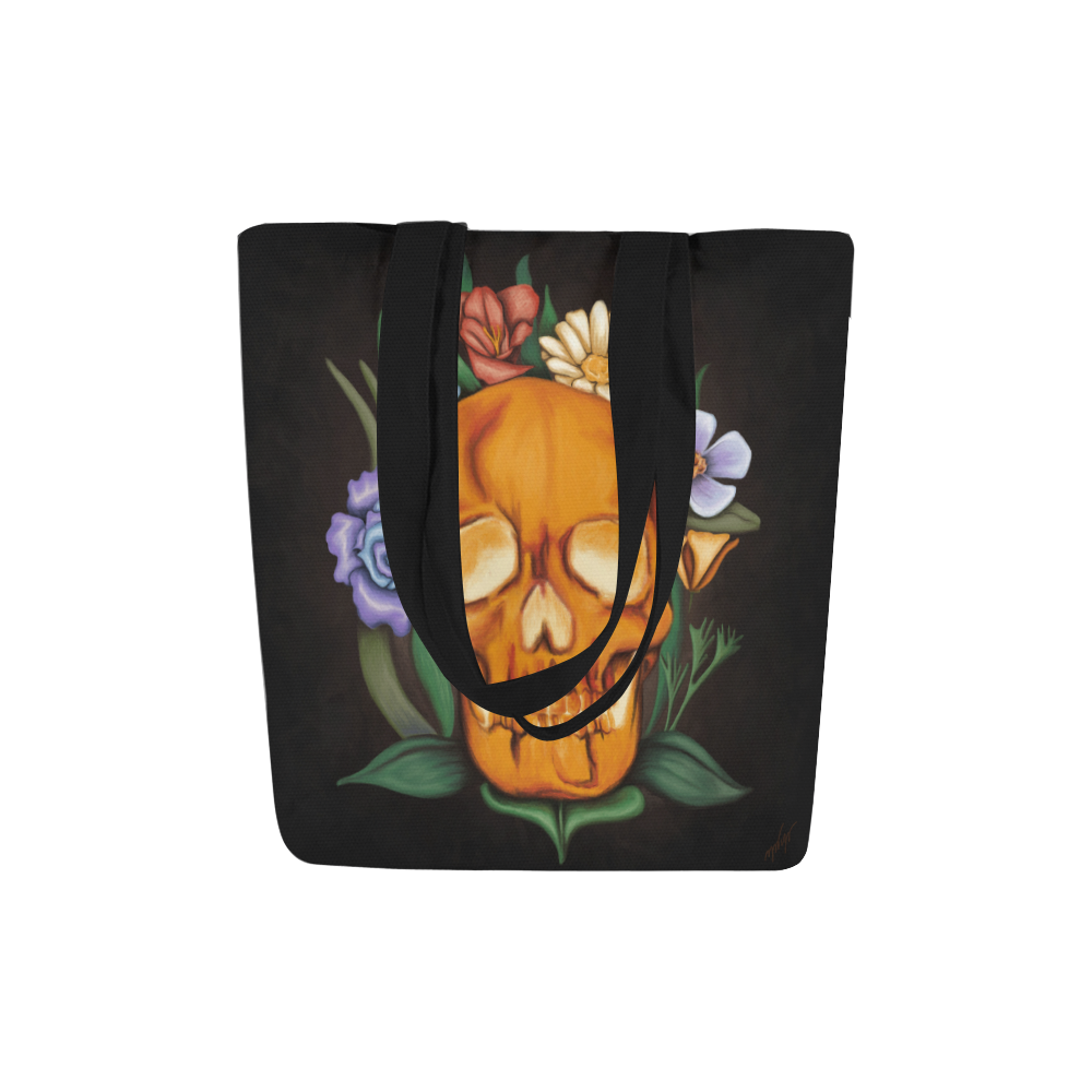 Skull and Flowers Canvas Tote Bag (Model 1657)