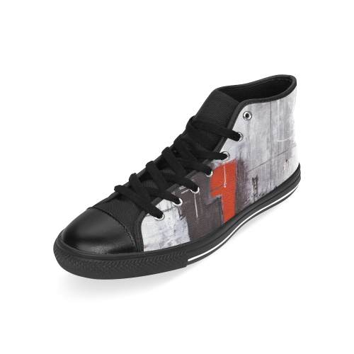 Black & red High Top Canvas Shoes for Kid (Model 017)