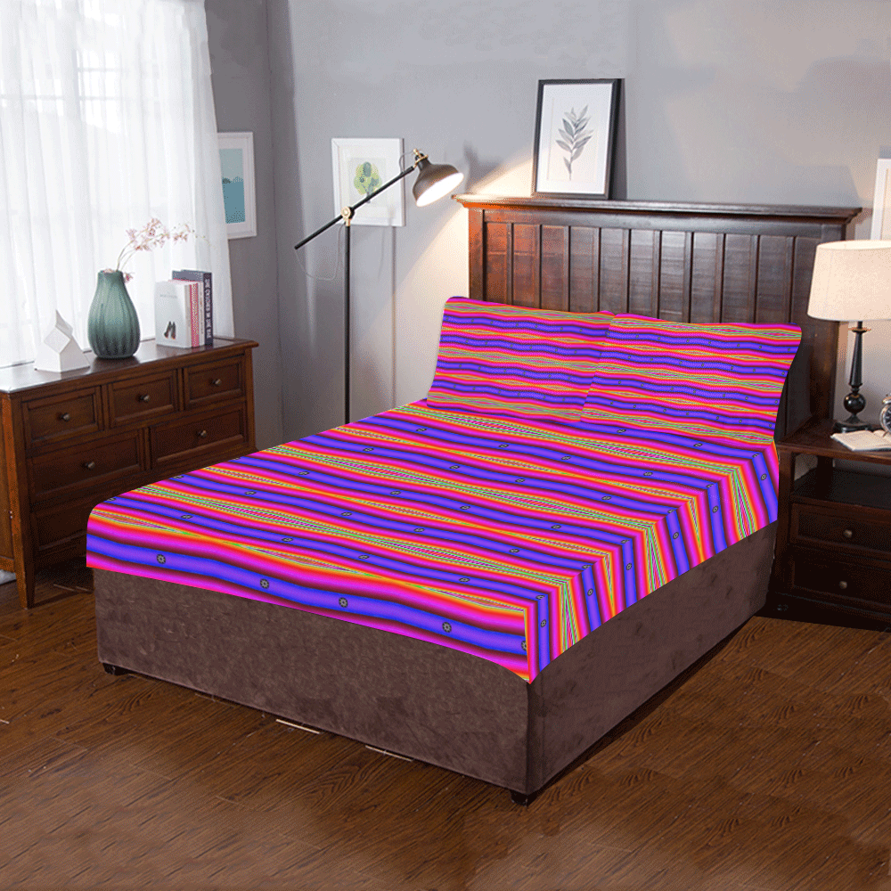 Bright Pink Purple Stripe Abstract 3-Piece Bedding Set