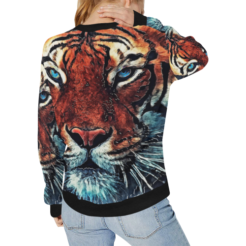 tiger Women's Rib Cuff Crew Neck Sweatshirt (Model H34)