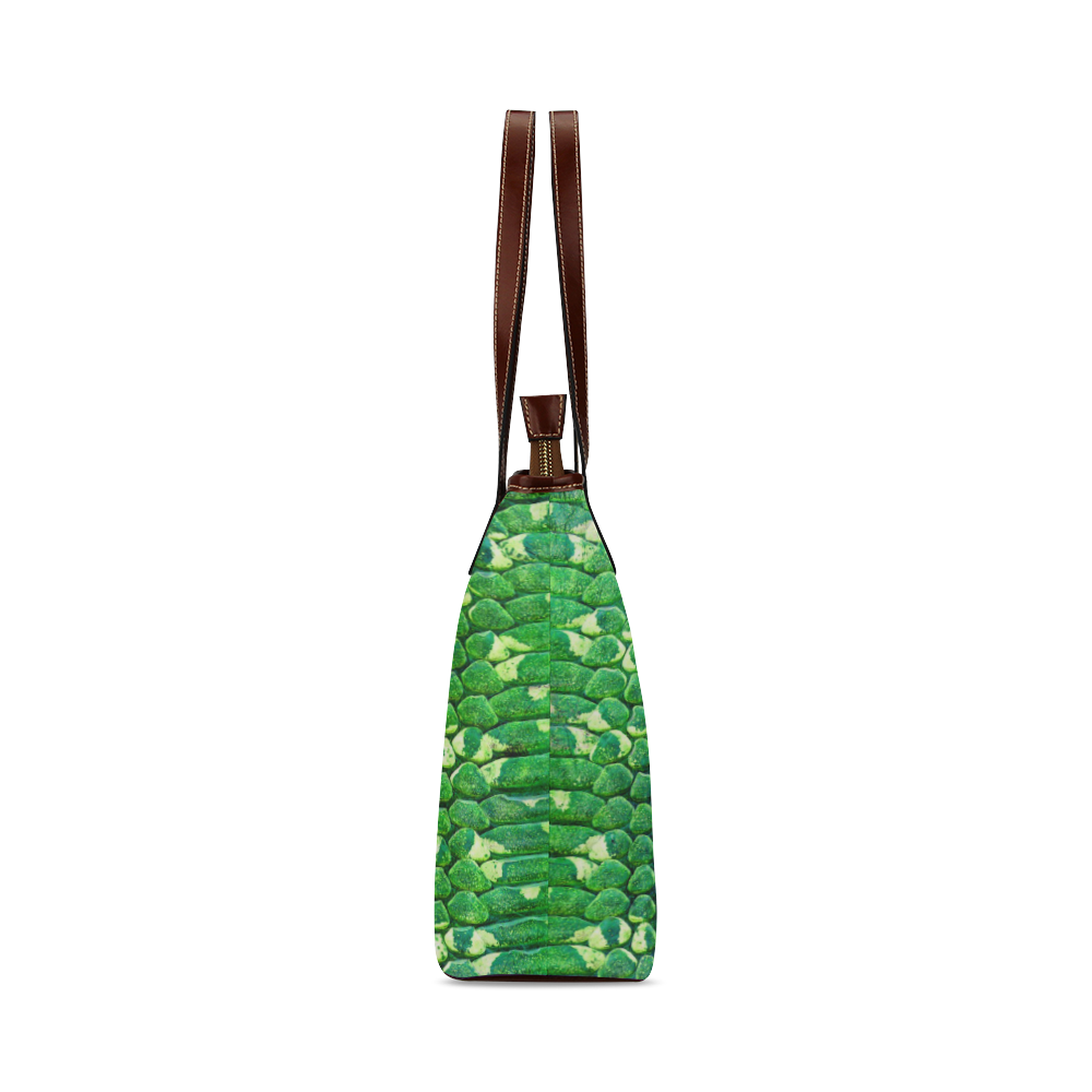 SNAKE LEATHER 5 GREEN Shoulder Tote Bag (Model 1646)