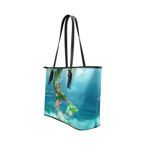 The fairy of birds Leather Tote Bag/Large (Model 1651)
