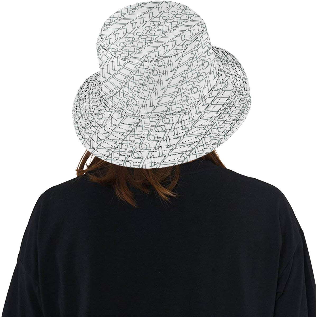 NUMBERS Collection 1234567 White/Outlined All Over Print Bucket Hat