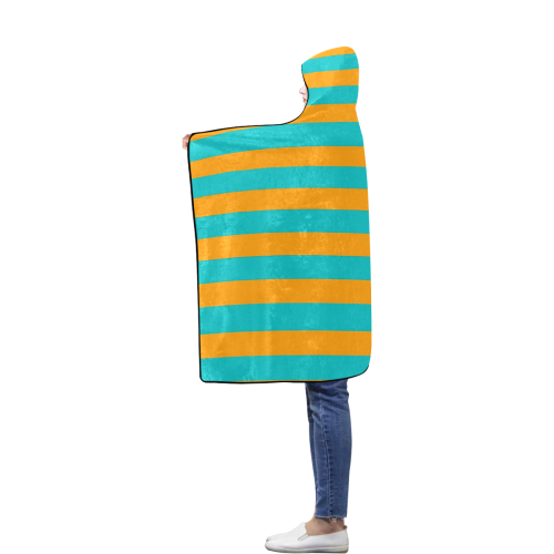 Orange Aqua Stripes Flannel Hooded Blanket 40''x50''