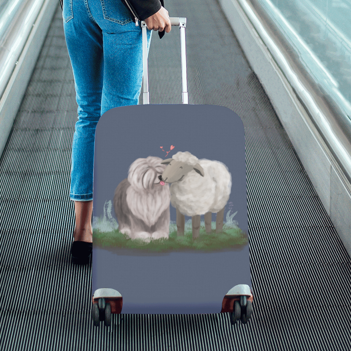 sheepdog and the sheep_transparent Luggage Cover/Medium 22"-25"
