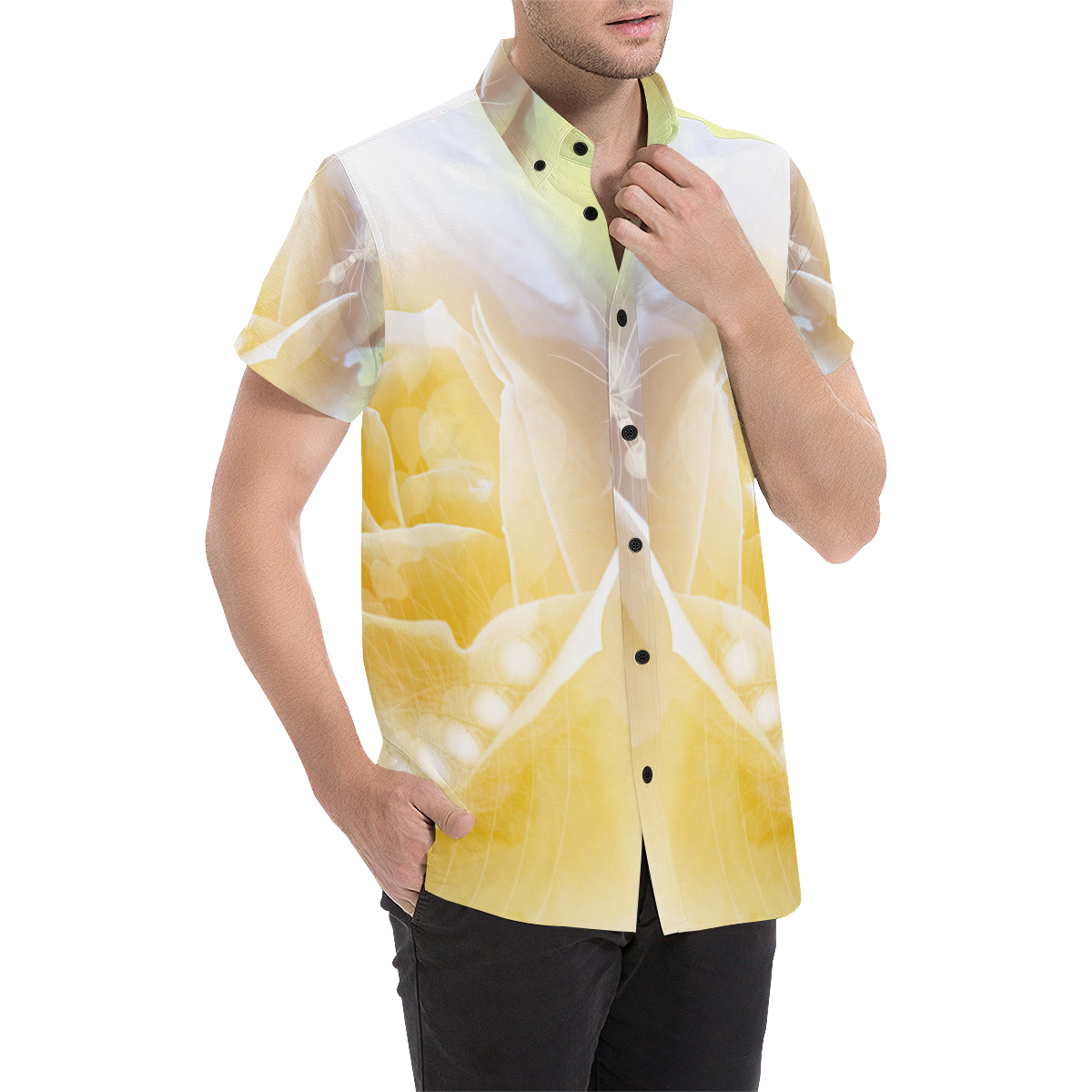 Soft yellow roses Men's All Over Print Short Sleeve Shirt/Large Size (Model T53)