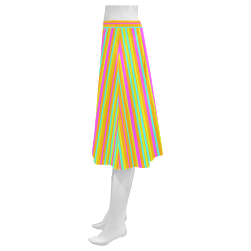 Neon Stripes  Tangerine Turquoise Yellow Pink Mnemosyne Women's Crepe Skirt (Model D16)