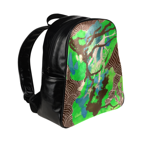 Green Blue and Black Zentangle Abstract Multi-Pockets Backpack (Model 1636)
