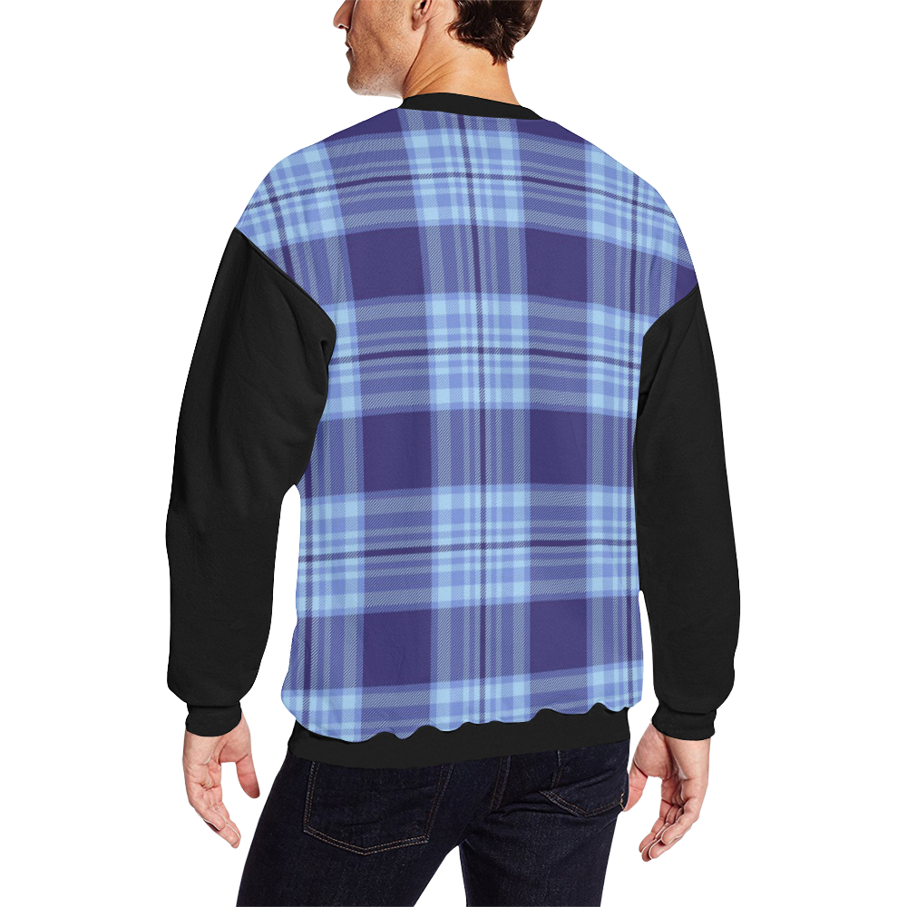 STRIPES LIGHT BLUE Men's Oversized Fleece Crew Sweatshirt/Large Size(Model H18)