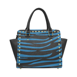 Tiger Stripes Black and Classic Blue Rivet Shoulder Handbag (Model 1645)