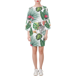 Awesome Flamingo And Zebra Bell Sleeve Dress (Model D52)