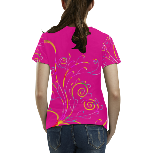 Abstract Artwork on Pink Design By Me by Doris Clay-Kersey All Over Print T-shirt for Women/Large Size (USA Size) (Model T40)