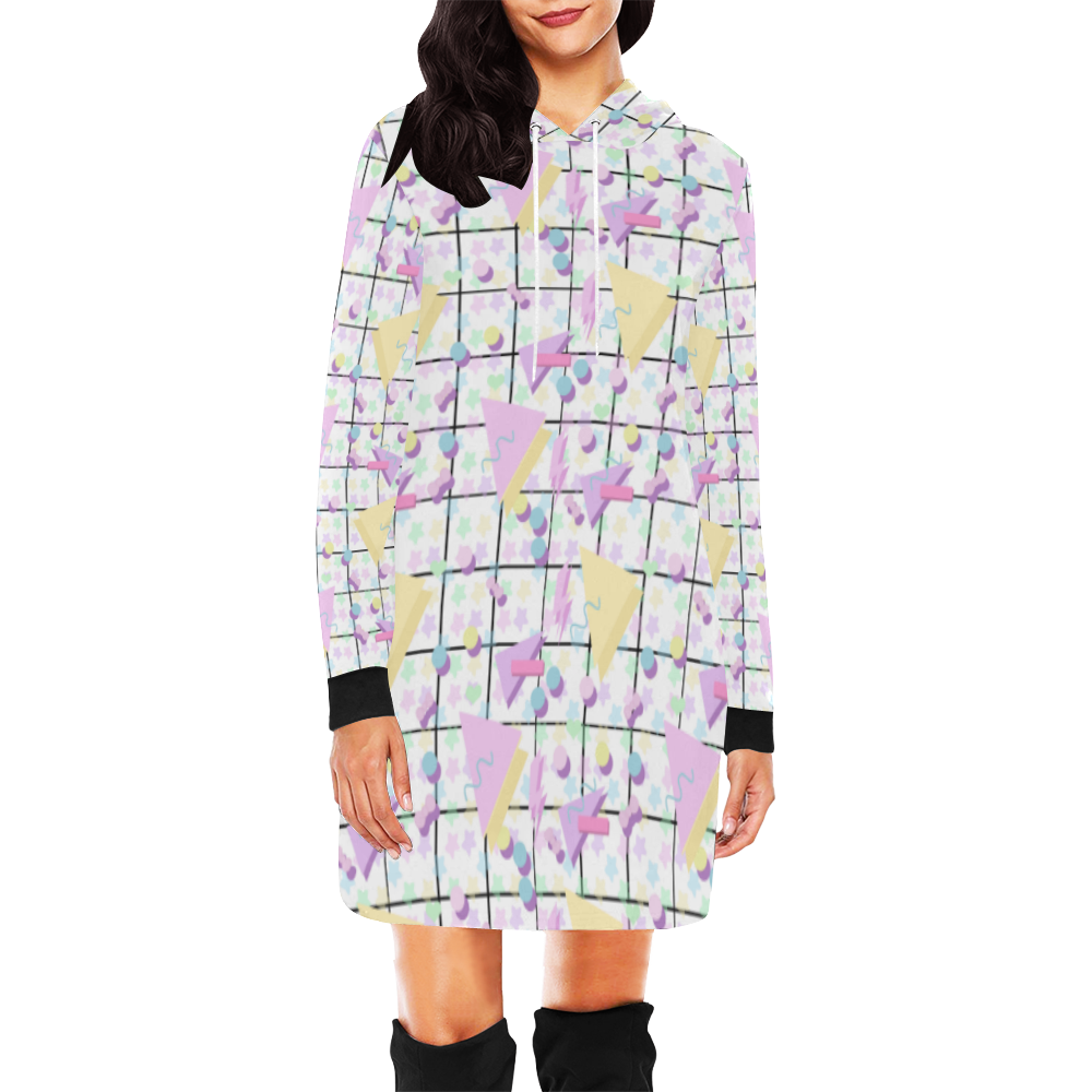 Geometric 80s All Over Print Hoodie Mini Dress (Model H27)