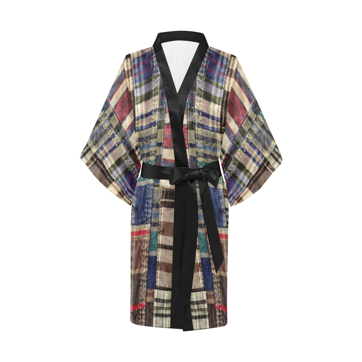 patchwork plaid wrinkle tartan Kimono Robe