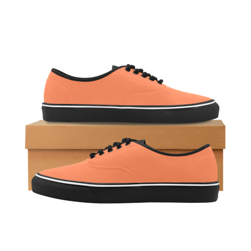 color coral Classic Men's Canvas Low Top Shoes (Model E001-4)