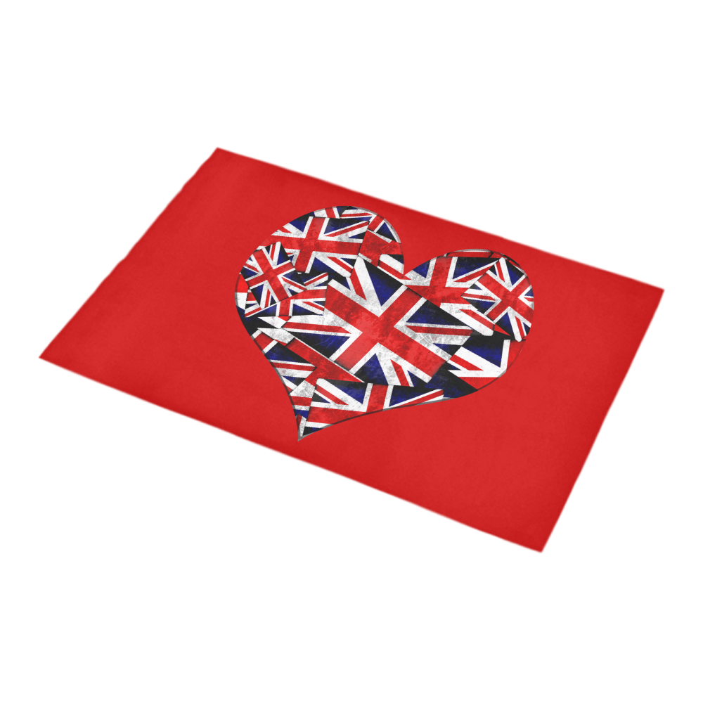 Union Jack British UK Flag Heart on Red Bath Rug 16''x 28''