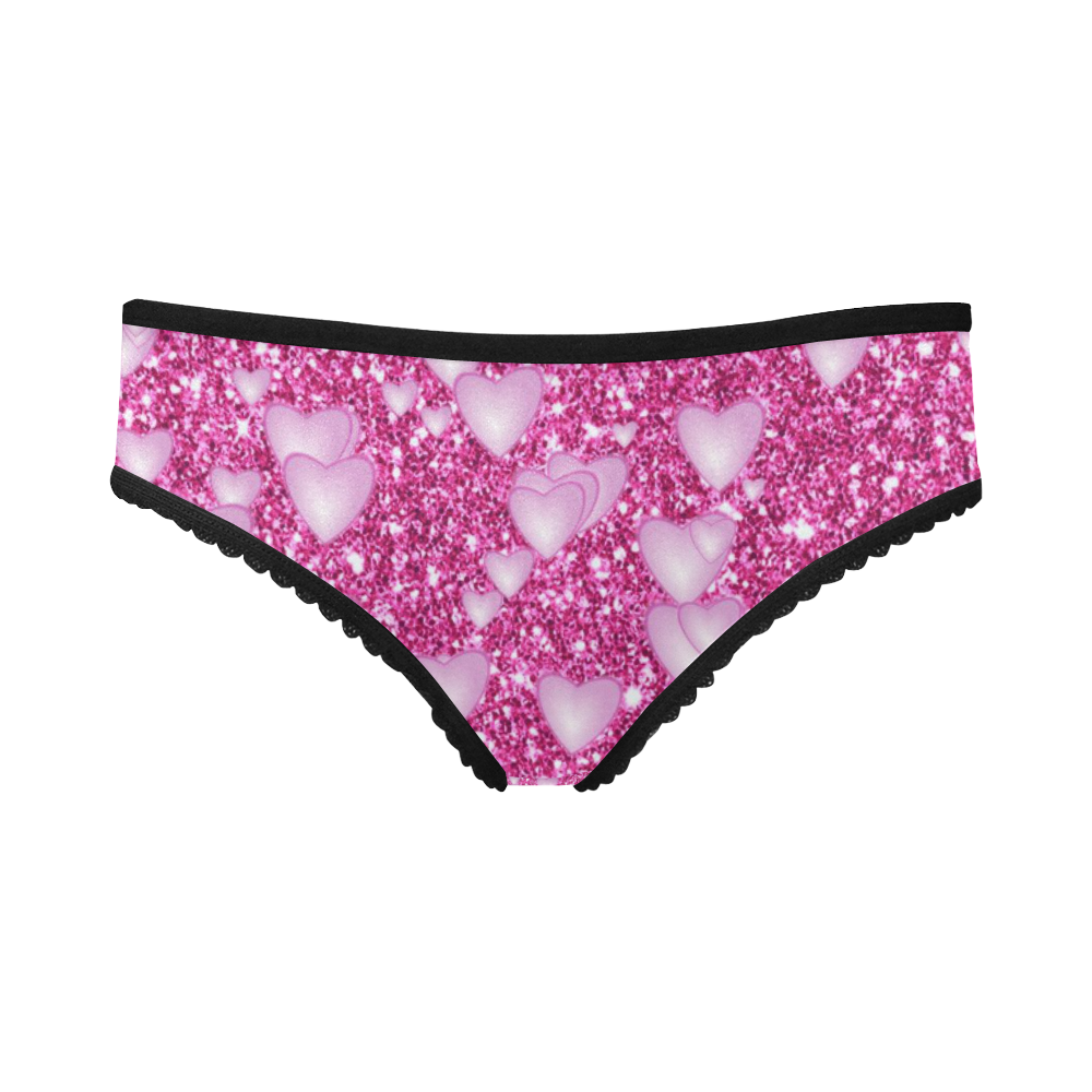 Hearts on Sparkling glitter print, pink Women's All Over Print Girl Briefs (Model L14)