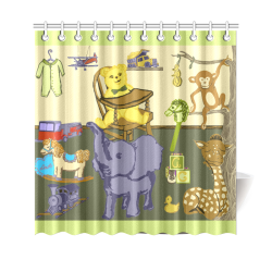 Baby Boy Nursery Toys Cream Green Background Shower Curtain Shower Curtain 69"x70"