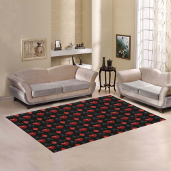 Las Vegas Black and Red Casino Poker Card Shapes on Black Area Rug7'x5'