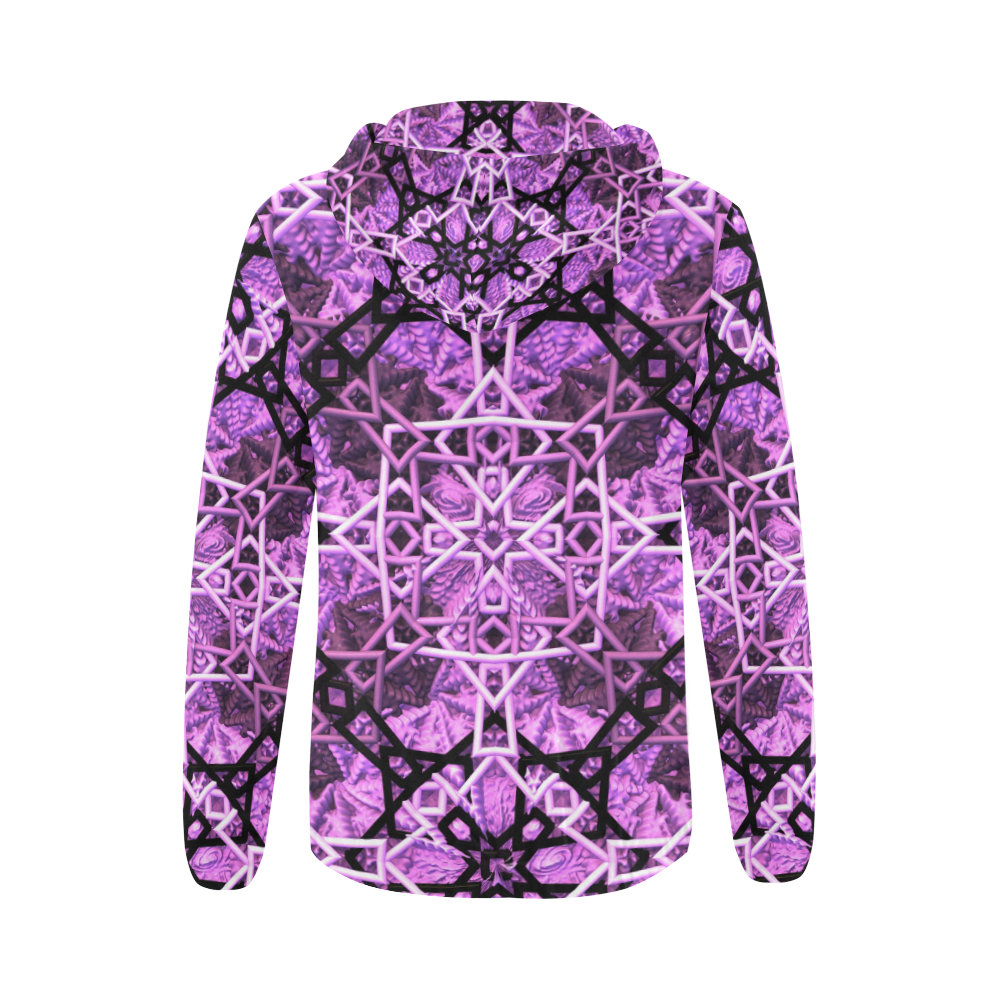 Pink/Black Fractal Pattern All Over Print Full Zip Hoodie for Women (Model H14)