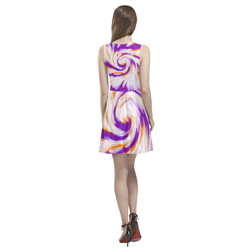 Purple Orange Tie Dye Swirl Abstract Thea Sleeveless Skater Dress(Model D19)