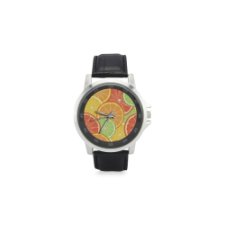Citrus Fruit Unisex Stainless Steel Leather Strap Watch(Model 202)
