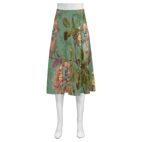 Hooping in The Rose Garden Mnemosyne Women's Crepe Skirt (Model D16)