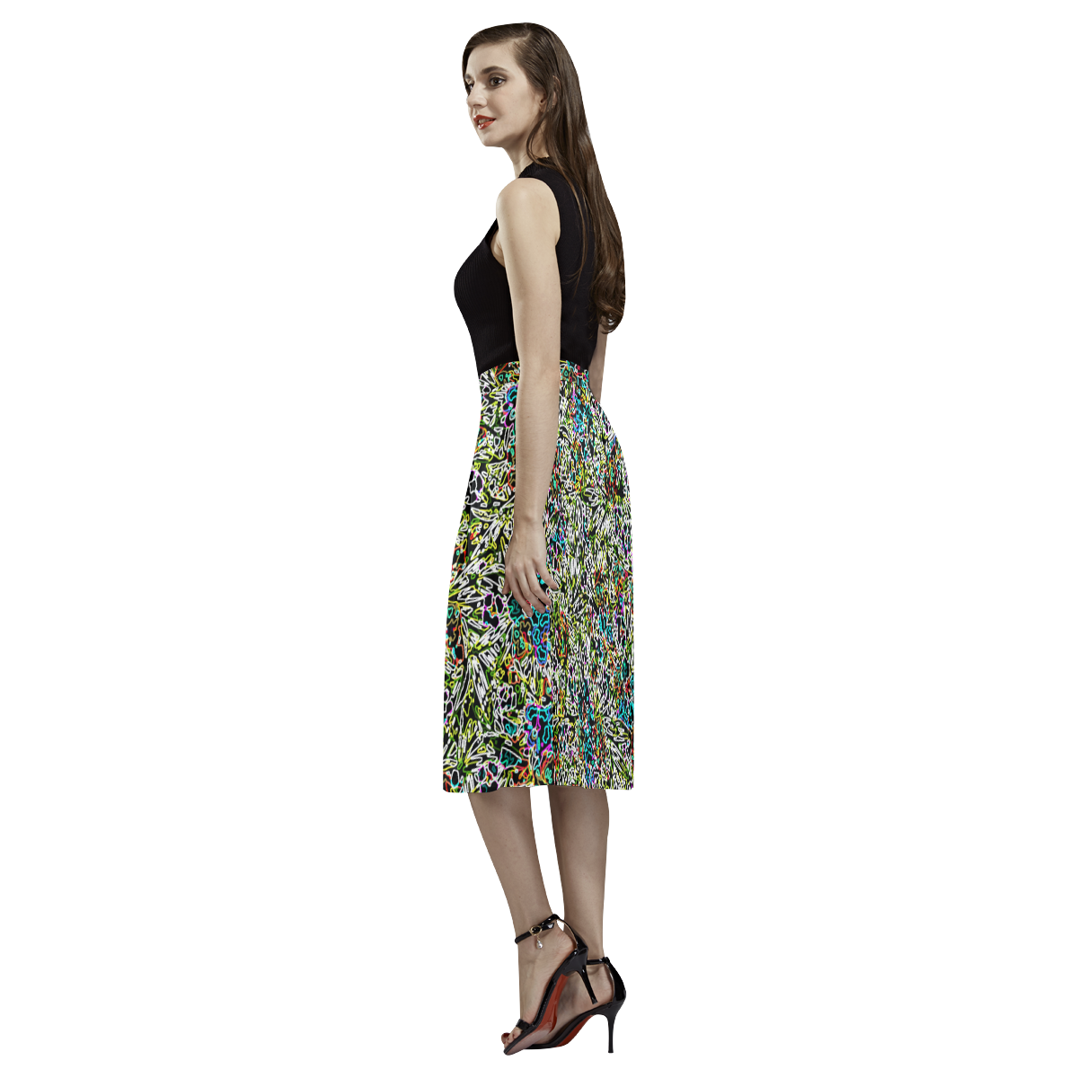 Multicolored Abstract Pattern Aoede Crepe Skirt (Model D16)