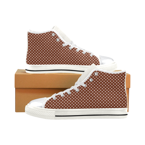 Brown polka dots High Top Canvas Shoes for Kid (Model 017)
