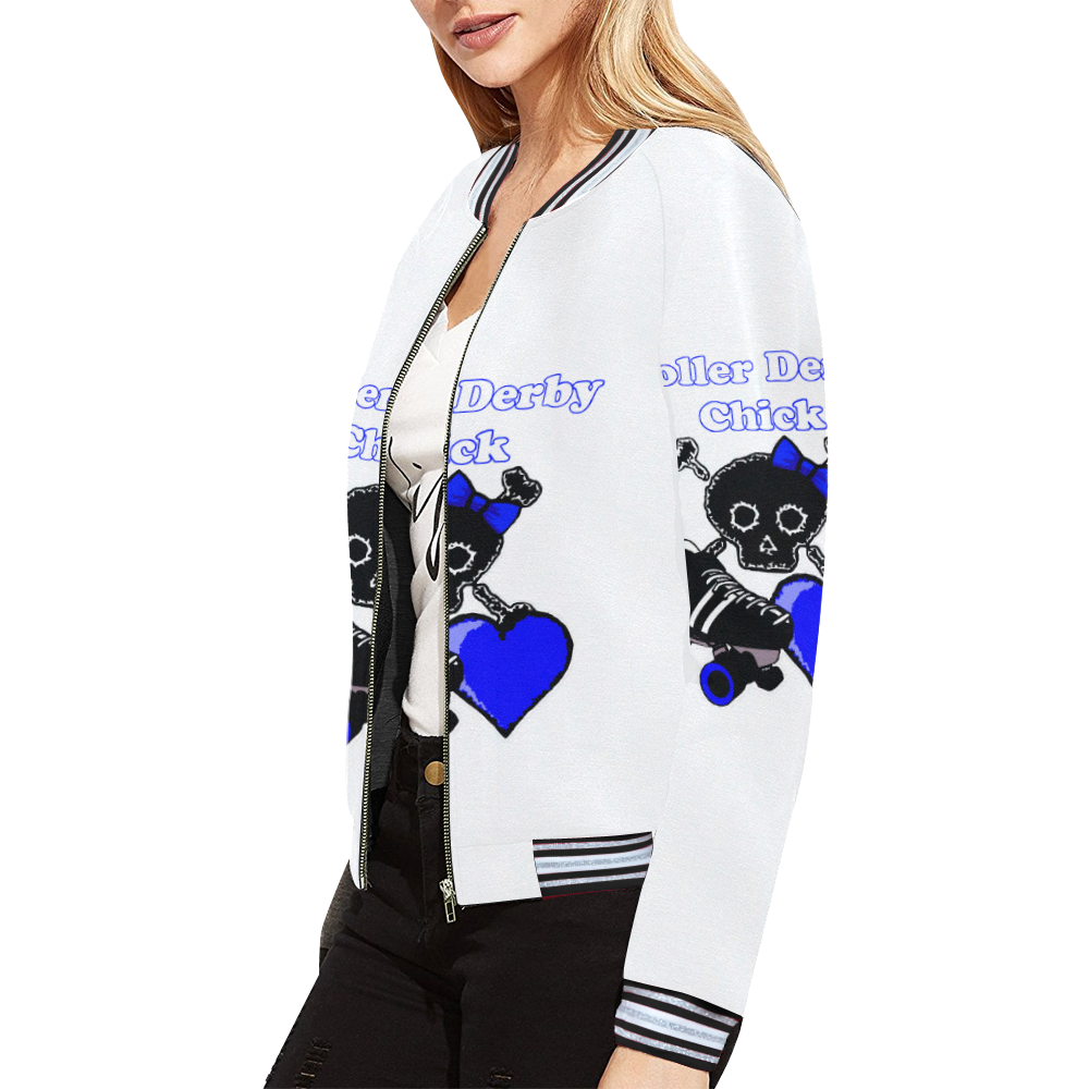 Roller Derby Chick Blue All Over Print Bomber Jacket for Women (Model H21)