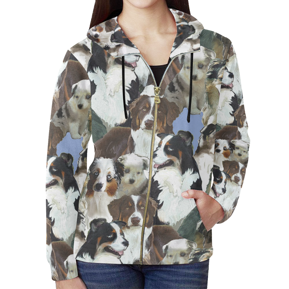 Australian Shepherd hoodie jacket All Over Print Full Zip Hoodie for Women (Model H14)
