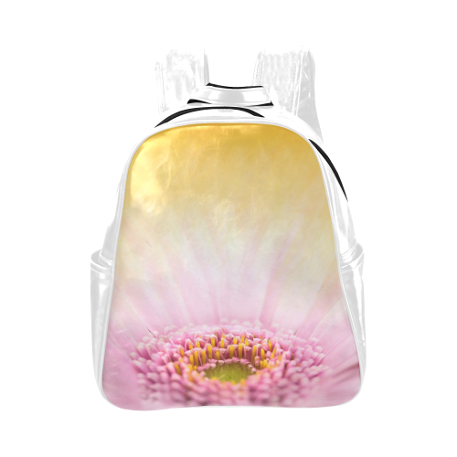 Gerbera Daisy - Pink Flower on Watercolor Yellow Multi-Pockets Backpack (Model 1636)