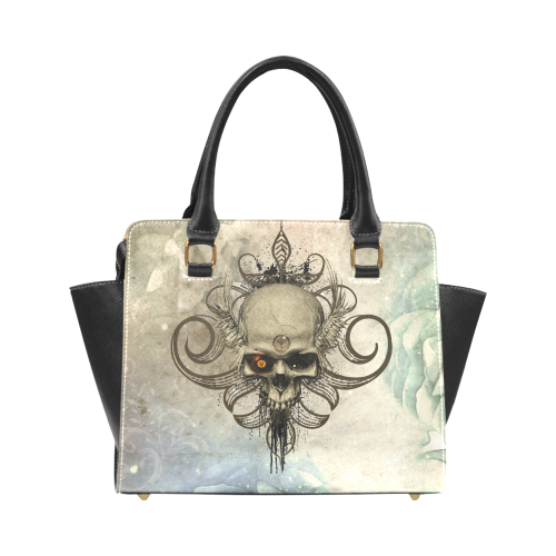 Creepy skull, vintage background Rivet Shoulder Handbag (Model 1645)