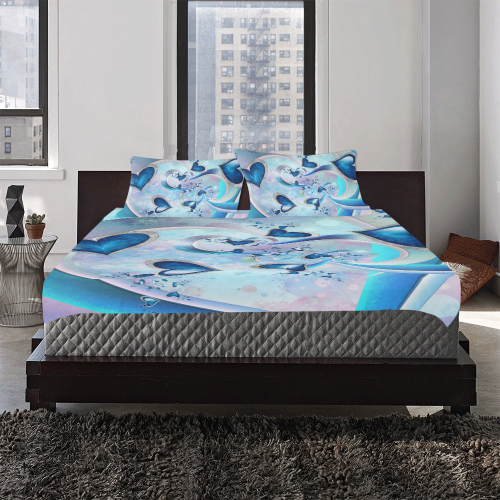 Blue Ocean Hearts 3-Piece Bedding Set